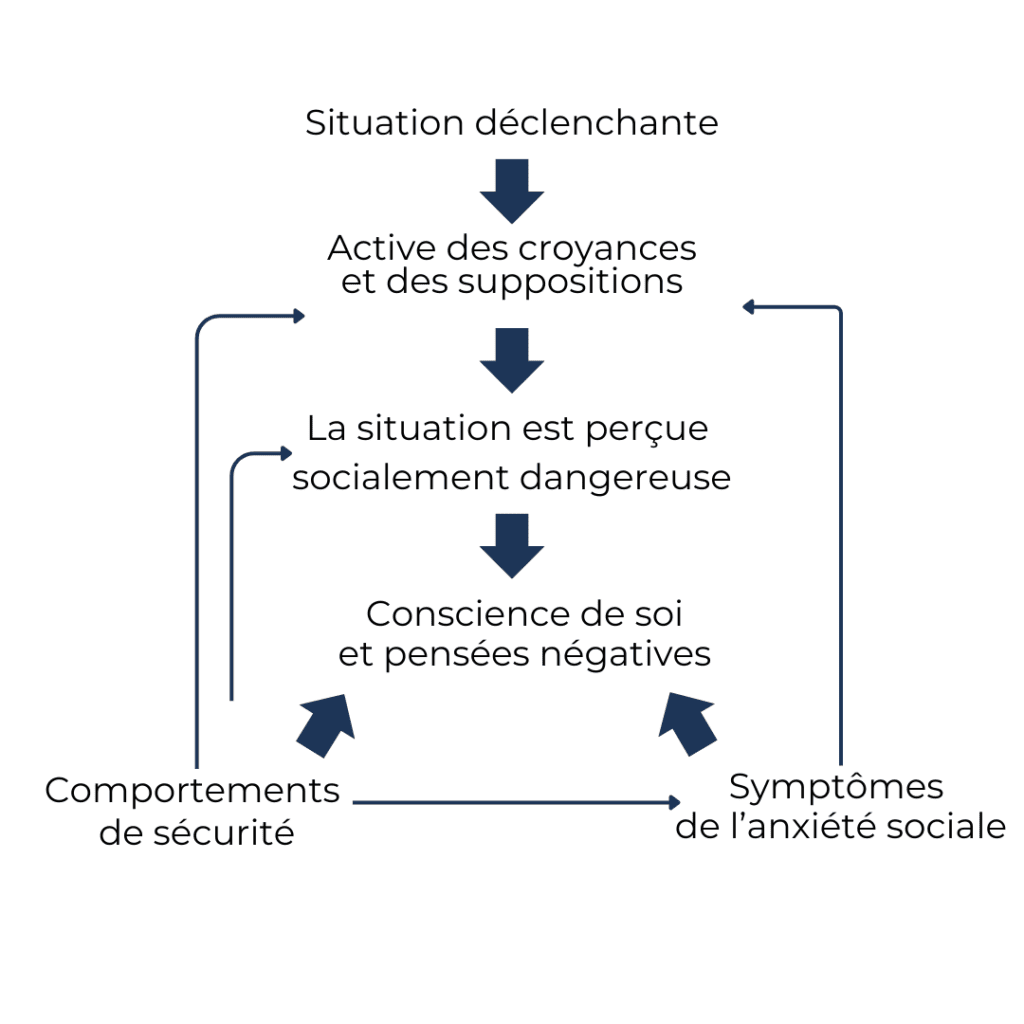 modèle de david clark et adrian wells pour l'anxiété sociale dans le cadre de la thérapie cognitive et comportementale